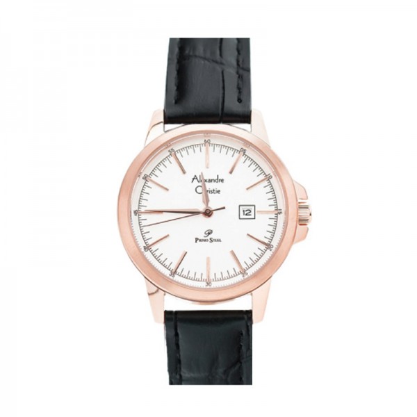 Alexandre Christie AC 1008 Rosegold White Black Leather Lady LDLRGSLBA